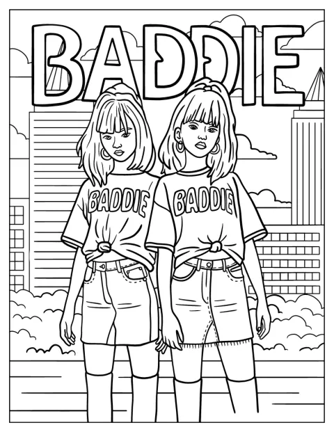 Meerdere baddies dragen bijpassende outfits in de stad.