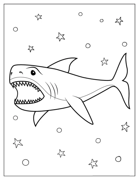 En enkeltegnet megalodon svømmer gjennom havet.