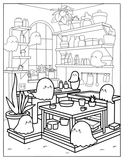 Ghosts Lingering In A Cozy Coloring Pages Of Kitchen