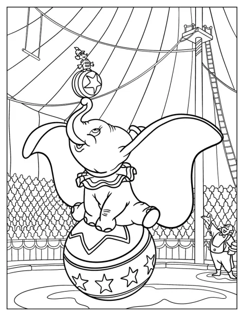 Dumbo e Timothy Mouse si esibiscono in acrobazie circensi.