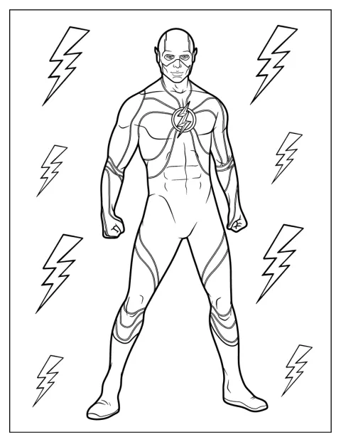 Flash posa con su traje y su emblema, en un dibujo sencillo.