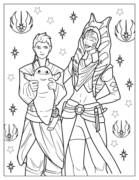 Unge Ahsoka griner af Anakin Skywalker, der holder Rotta the Huttlet.