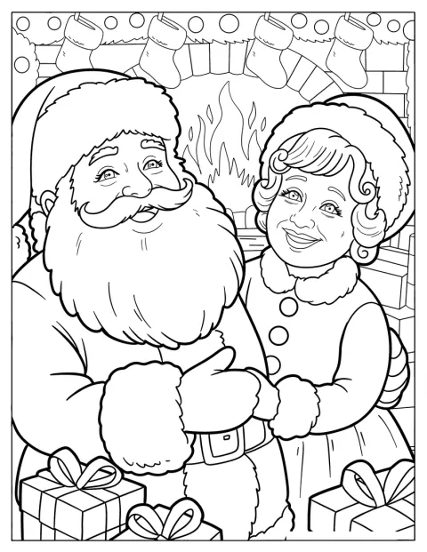 O Pai Natal ri-se com a Mãe Natal ao seu lado.
