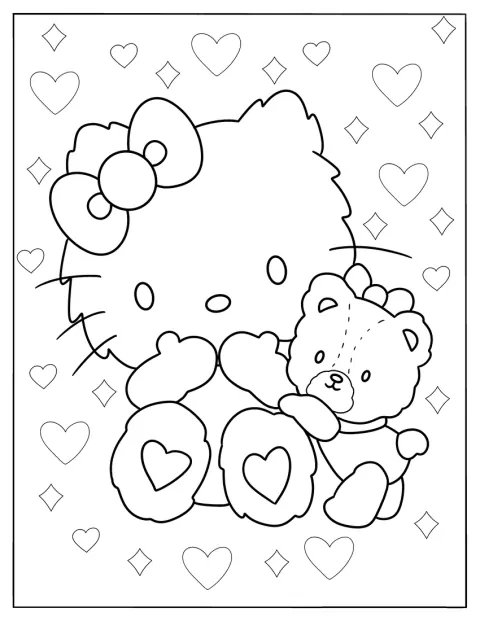 Hello Kitty zit naast een teddybeer.