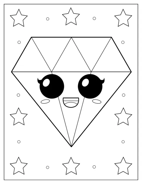 En söt, tecknad diamant har ett vänligt ansikte.