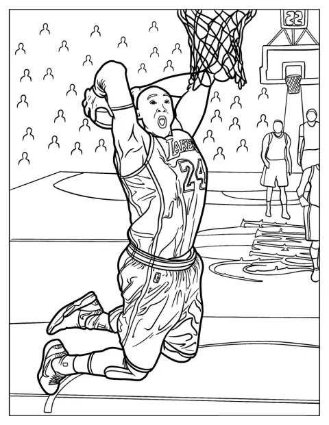 Kobe Bryant salta con el balón y se dispone a encestar con un mate.
