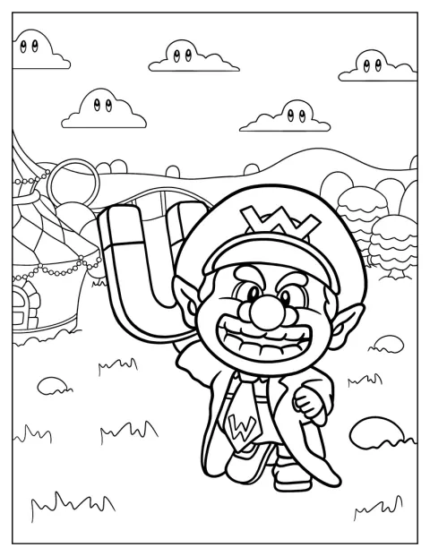 Baby Wario holder opp en diger magnet med monsteransikt.