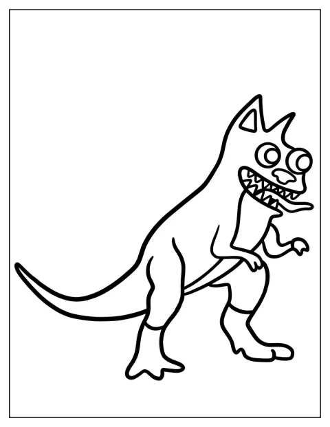 Kittysaurus posa da solo nella scena, in stile cartone animato.