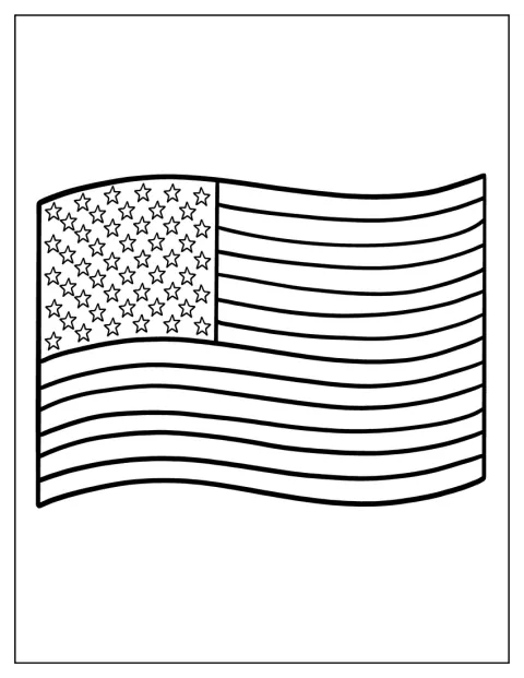 Prosty kontur flagi USA przedstawia pasy i gwiazdy.