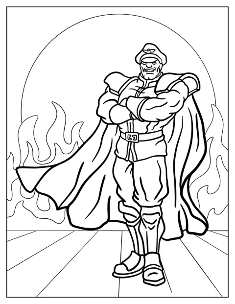 M. Bison adopte une pose menaçante, prêt à combattre.