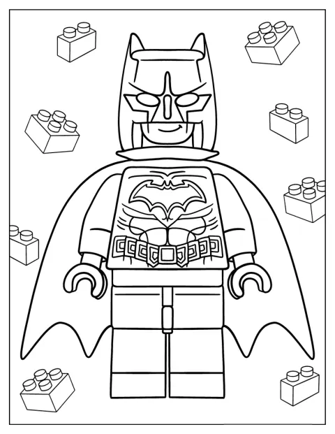 LEGO Batman staat afgebeeld in zijn bekende kostuum.