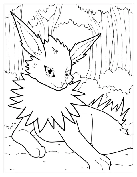 Jolteon makaa levollisesti ruohikolla.