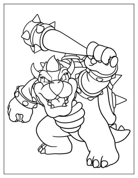 Bowser zwaait met een grote knots.