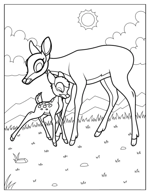 Sotto il sole, Bambi resta accanto alla madre.