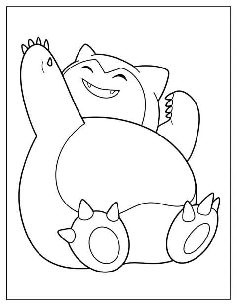 Snorlax hälsar genom att vinka med ena handen.