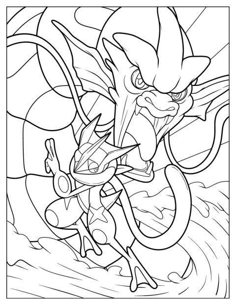 Mega-Gyarados y Greninja se enfrentan cara a cara.