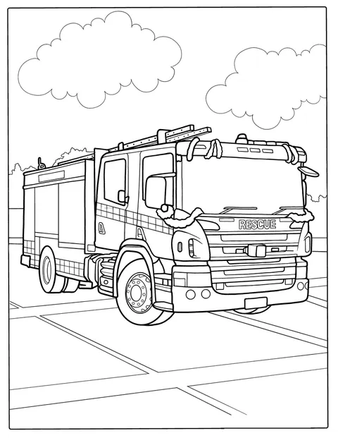 En Scania-brannbil står klar til utrykning.