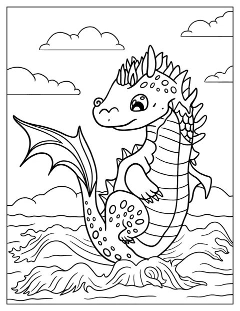 Un dragon d’eau au visage attendrissant nage dans son milieu aquatique.