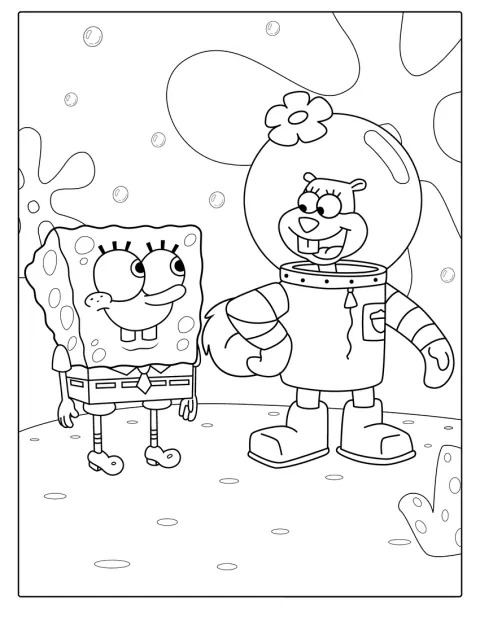 Sandy och Svampbob leker tillsammans.