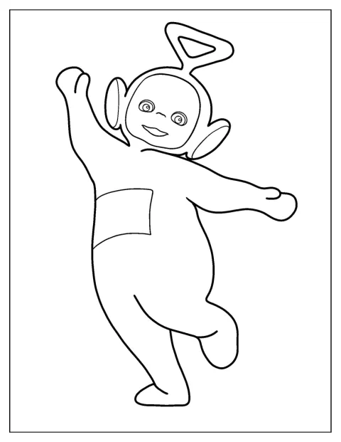Tinky Winky mává vztyčenou rukou.