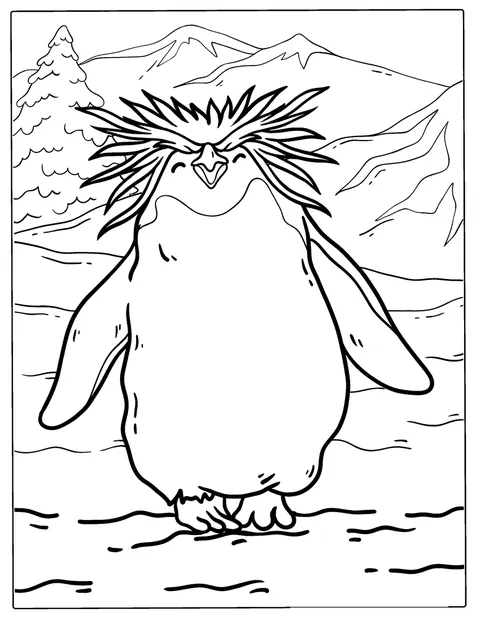 Um pinguim-de-barbicha está de pé, visto de frente.