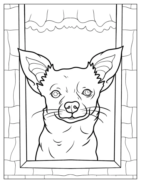 En realistisk tegnet chihuahua står og kigger frem.
