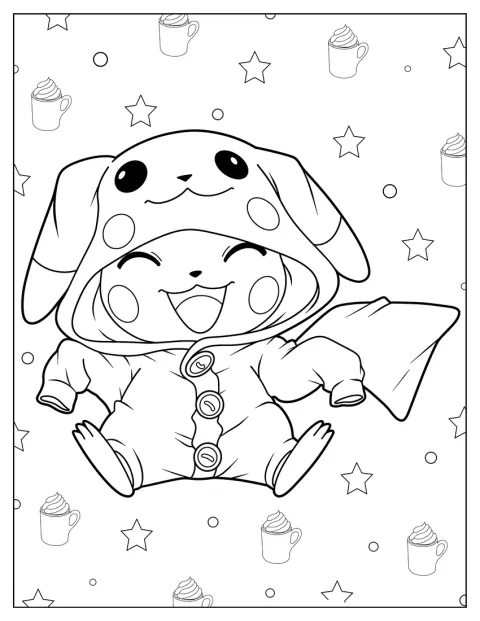 Pikachu lleva un chubasquero para protegerse de la lluvia.