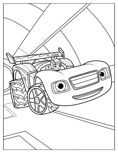 AJ bestuurt Blaze als raceauto.