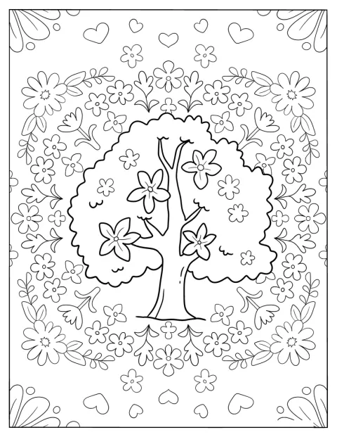 Un gran árbol se llena de flores en primavera.