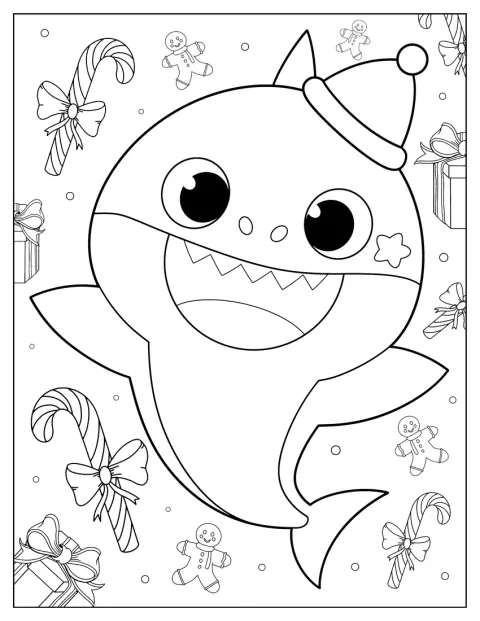 Baby Shark mikulássapkát visel karácsonykor.