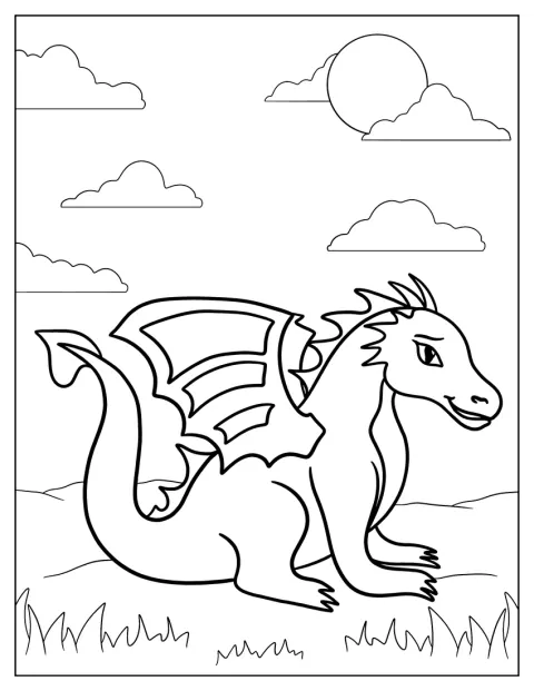 子どもにも描きやすい、簡単なドラゴンの線画です。