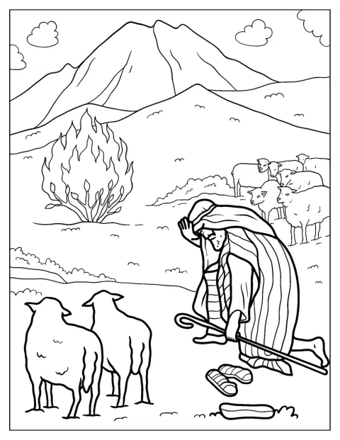 Moses Coloring Page Bowing To The Burning Bush