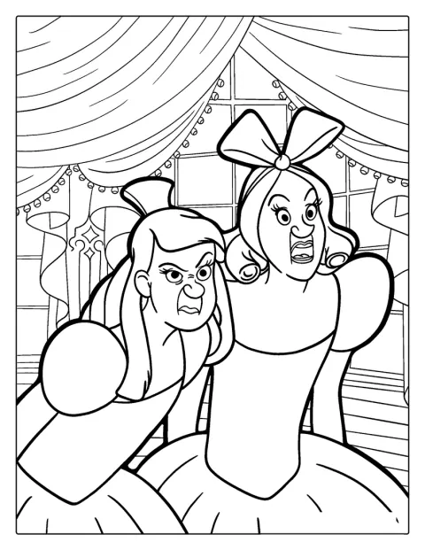 Les deux belles-sœurs de Cendrillon posent côte à côte.