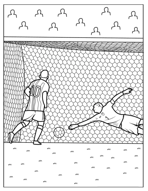 Lionel Messi schießt den Ball ins Tor.