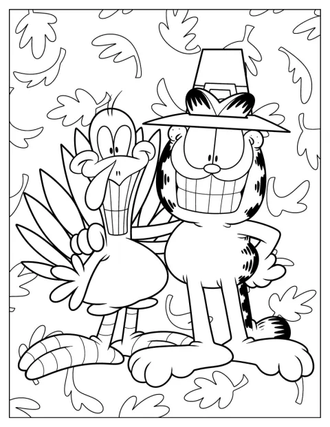 Garfield aparece junto a un pavo en una escena festiva.