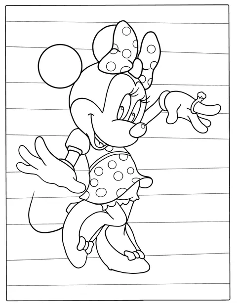 Minnie Mouse porte une robe décorée de pois.