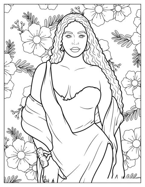 Beyonce Coloring Page In Elegant Dress