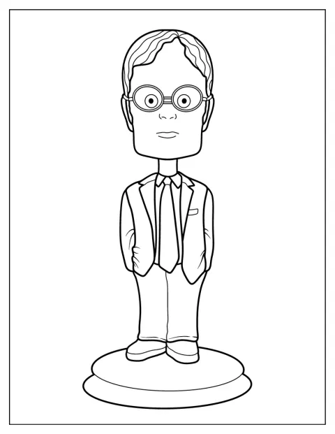 Eine Wackelkopffigur zeigt Dwight Schrute mit seinem typischen ernsten Gesichtsausdruck.