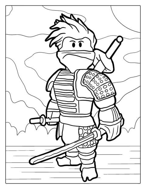 Een Roblox-personage draagt een ninja-outfit.