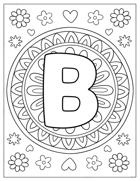 Motivi floreali formano un grazioso mandala a forma di lettera B.