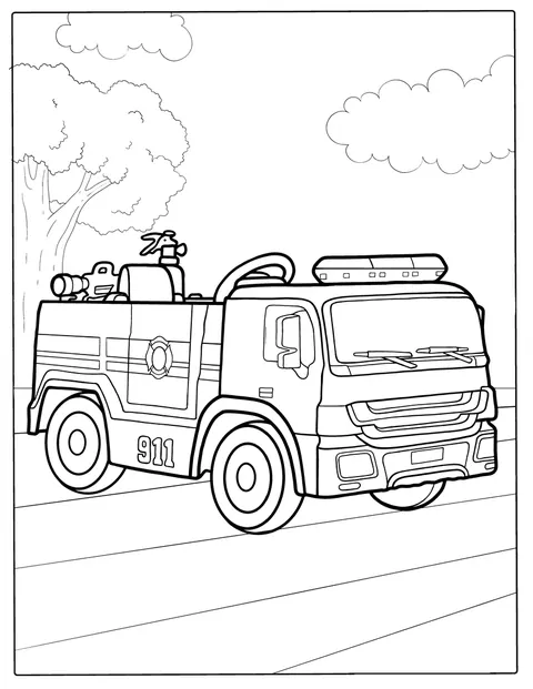 En liten brannbil står parkert.