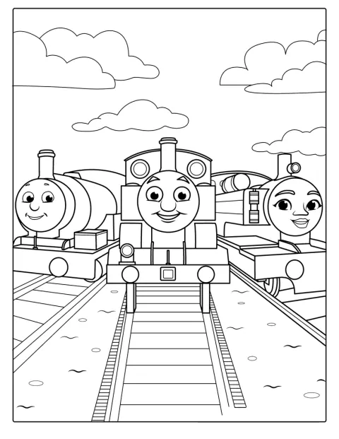 きかんしゃトーマスの仲間たちが勢ぞろいしています。
