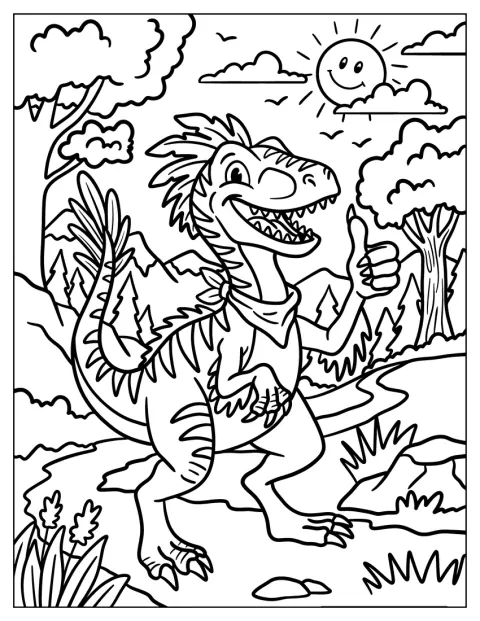 Ein freundlicher Velociraptor zeigt mit erhobenem Daumen, dass ihm etwas gefällt.