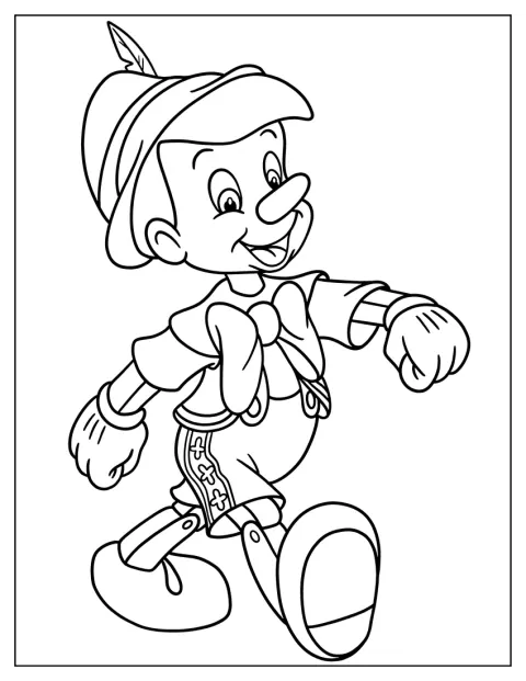 Pinocchio geht mit großen Schritten über den Boden.