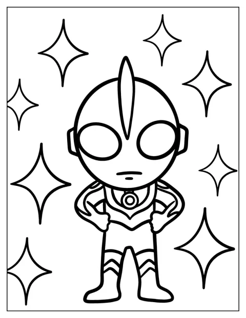 Ultraman apparaît sous des traits chibi, avec une silhouette petite et adorable.