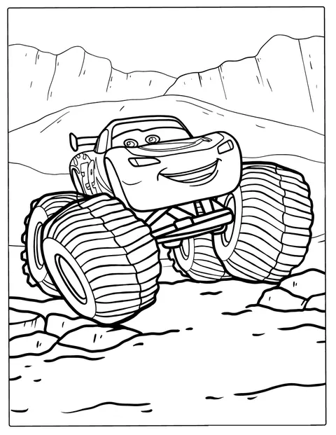 Bliksem McQueen is veranderd in een monstertruck.