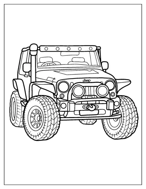 Jeep je zobrazen z boku v jednoduchém obrysu.