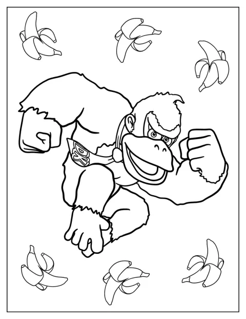 ドンキーコングが、空中へ勢いよくジャンプしています。