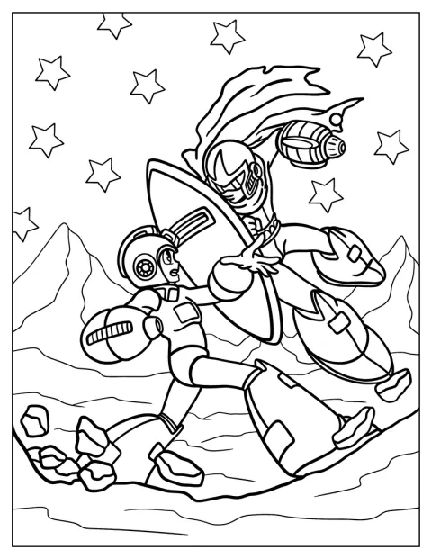 Mega Man tritt Break Man im Kampf gegenüber.