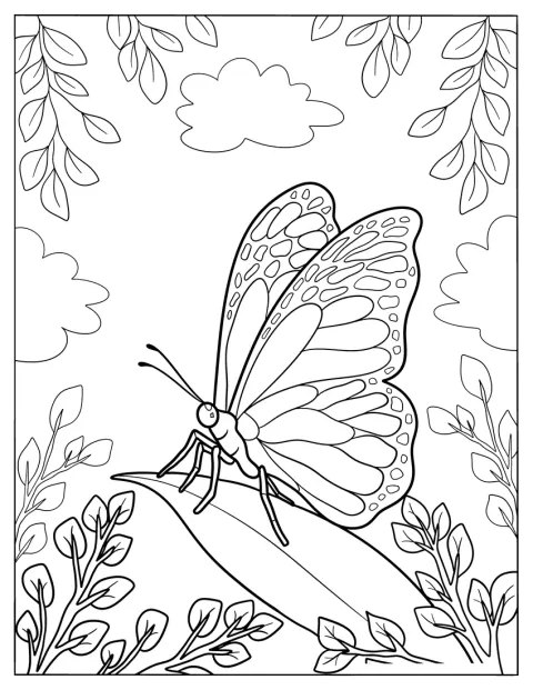 Ein Schmetterling sitzt im Frühling auf einem Blatt.